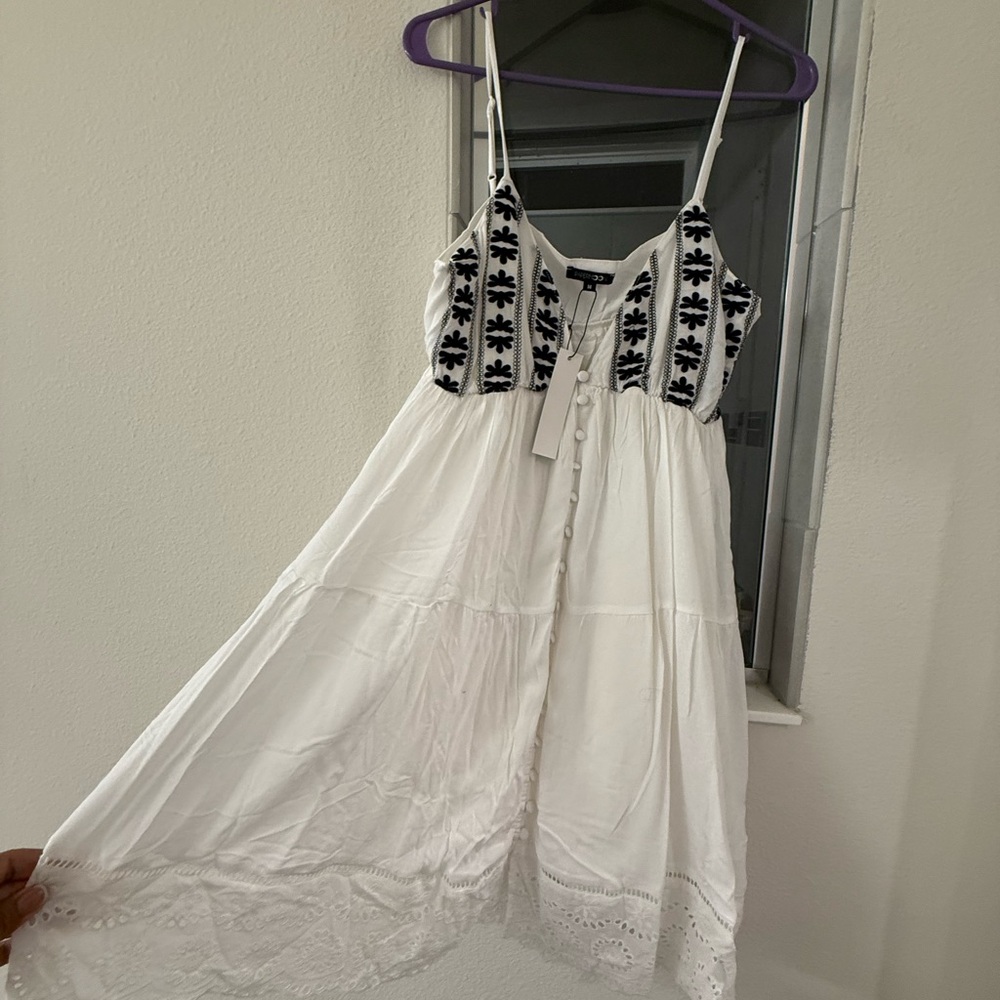 White Embroidered Spaghetti Strap Dress